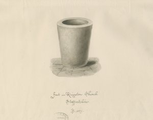 キングストーン教会のフォント：セピア色の描画、1839年 作： John Buckler