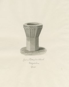 パティンガム教会のフォント：セピア色のウォッシュの描画、1846 作： John Buckler