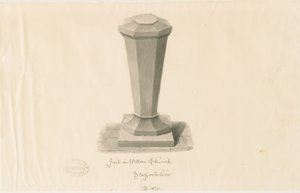 ウェットン教会のフォント：セピア色のデッサン、1839年 作： John Buckler