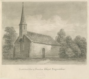 Haselour Chapel：セピア色のデッサン、1828年 作： John Buckler