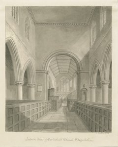 エクルシャル教会の内部：セピア色の絵、1842年 作： John Buckler