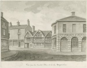 Leek Town - Market Place: Sepia drawing 作： John Buckler