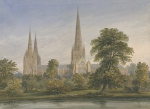 リッチフィールド大聖堂-サウスイーストビュー：水彩画、ND [？1842] 作： John Buckler