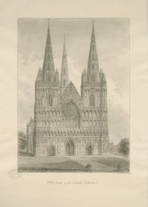 リッチフィールド大聖堂-ウェストフロント：セピア画、1806 作： John Buckler
