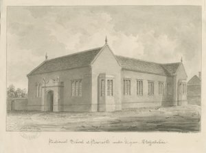 Newcastle-under-Lyme - National School: セピア色のドローイング 作： John Buckler