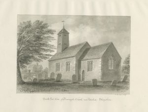 Patshull - Boningale Church：セピア色の水彩画 作： John Buckler