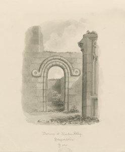 Ranton Abbey [Priory] - 扉口の跡：セピア色の図面 作： John Buckler