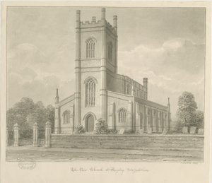 Rugeley Church（新）：セピア色のウォッシュドローイング 作： John Buckler