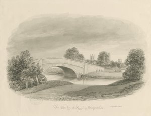 Rugeley Town-橋：セピア色のデッサン、1842年 作： John Buckler