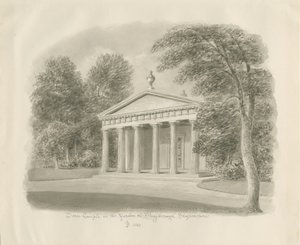Shugborough-ドリス神殿：セピア画、1842 作： John Buckler