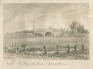 スタッフォード-鉄道駅の橋：セピア色の描画、1841年 作： John Buckler