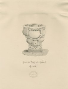 スタッフォード-聖マリア教会のフォント：セピア色の描画、1826年 作： John Buckler