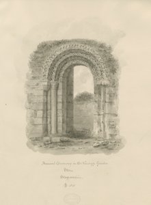 石-牧師の庭の古代の戸口：セピア画、1841 作： John Buckler