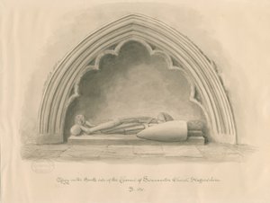 Swynnerton Church-Effigy：セピアウォッシュドローイング、1841 作： John Buckler