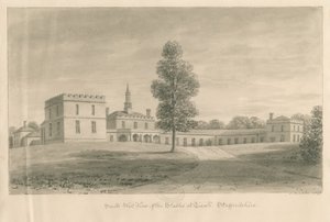 ティクソールホール-厩舎：セピア色の描画、1841年 作： John Buckler