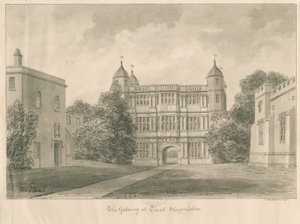 ティクソールホールとゲートハウス：セピア色のデッサン、1841年 作： John Buckler