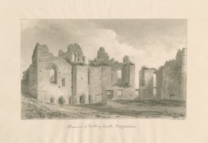 タットベリー城-中庭からの遺跡：セピア色のウォッシュドローイング、1812年 作： John Buckler