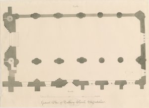 Tutbury Priory Church - Plan: pencil and sepia drawing, nd [?1812] (drawing) 作： John Buckler