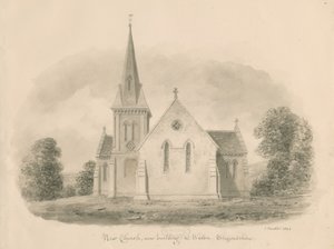 Walton-on-the-Hill Church：セピア色のデッサン、1842年 作： John Buckler