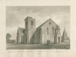 Walton-on-the-Hill Church：セピア色のウォッシュドローイング、1844年 作： John Buckler