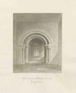 滝教会-内陣の内部：セピア色の描画、1847年 作： John Buckler
