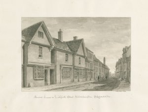 ウォルヴァーハンプトン-リッチフィールドストリートの古代の家：セピア色の描画 作： John Buckler