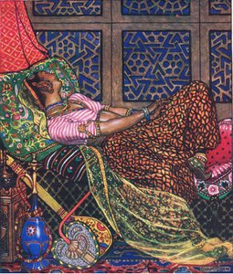 捕われの身のジラ、カーマの庭からの図（およびインドからの他の歌詞）、1920 作： John Byam Liston Shaw