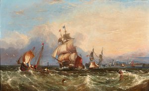 Ships by the Coast（油彩・キャンバス） 作： John Callow