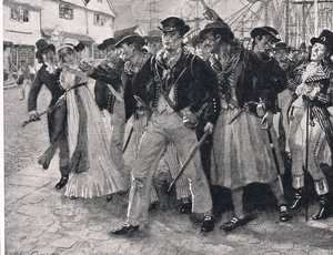 陸軍海軍、「陸と海でのイギリスの戦い」のイラスト、ロンドン、カッセル発行、1910年