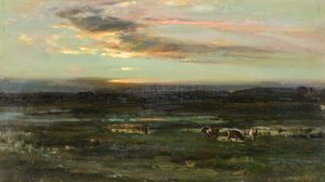 バーデンディックの夕日（油彩・ボード 作： John Campbell Mitchell
