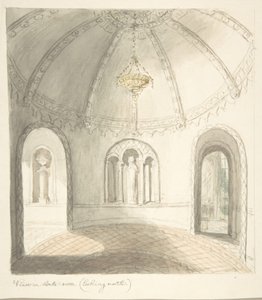 ウスターシャー州リー城、控えの間の眺め、北方向、1816年頃 作： John Carter.