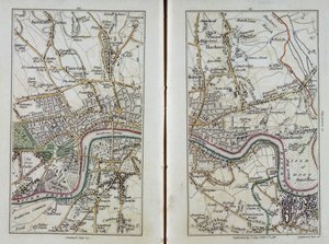 イーストロンドンの地図、プレート20〜21、 &39;Cary&39;s Actual Survey of Middlesex&39;、1786（hand-colored engraving）