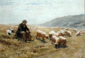 サウスダウンズの羊飼い」 1900年頃 （紙に水彩画） 作： John Charles Dollman