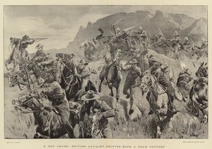ホットチェイス、Boer Outpostを駆り立てるイギリス騎兵 作： John Charlton