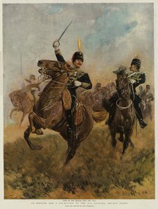 第20騎兵の将校とトランペッター、復習命令（chromolitho）
