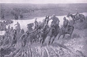 カーリーポールトドリフトでカレドンを造った砲兵隊、プレトリア後のイラスト：ゲリラ戦争、1902 作： John Charlton