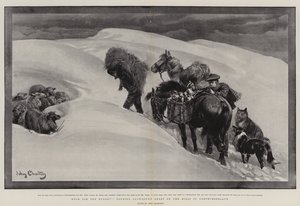 ノーサンバーランドの丘の上の空腹の、雪に覆われた羊の世話をする食べ物 作： John Charlton