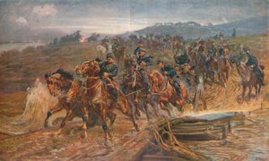 1914年、1915年9月、フランスの大砲、エーヌ川を渡る1928 作： John Charlton