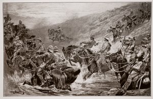 キンバリーのダッシュ-GDジャイルズ（fl.1890）によるスケッチ後の第10 Hussars Crossing Klip Drift 作： John Charlton