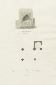 Dieulacres Abbey：セピア色のドローイング 作： John Chessell Buckler