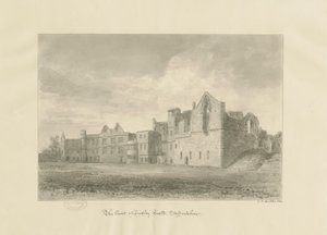 ダドリー城-コートヤード：セピア色の描画、1820年 作： John Chessell Buckler