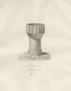 エンビル教会のフォント：セピア色の描画 作： John Chessell Buckler