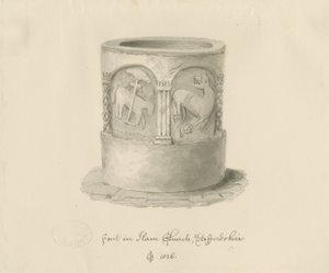ハム教会のフォント、1826年 作： John Chessell Buckler