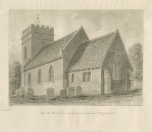 Fradswell Church：セピア画 作： John Chessell Buckler