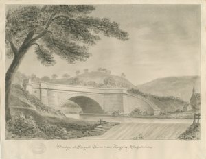 キングスリー-フロッグホールの橋：セピア色の描画、1841年 作： John Chessell Buckler