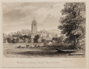 シェプトンマレットの北西ビュー、サマセットシャー、1834年（紙にペン、ブラシ、インク） 作： John Chessell Buckler