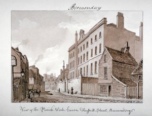 パリッシュ ワーク ハウス、タナー ストリート、バーモンジー、ロンドン、1828 年。 作： John Chessell Buckler