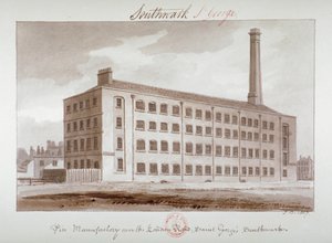 1827年、ロンドン、サザーク、ロンドンロード近くのピン工場 作： John Chessell Buckler