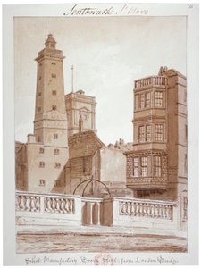 「Shot Manufactory, Tooley Street, from London Bridge」、バーモンジー、ロンドン、1828 作： John Chessell Buckler