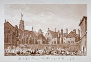墓地から見たランベス宮殿の南東の眺め、ロンドン、1828 年 作： John Chessell Buckler